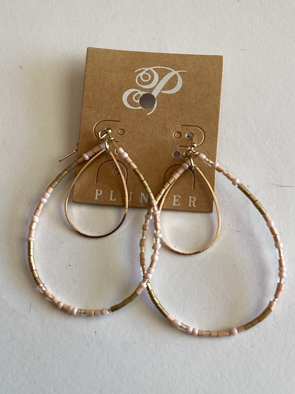 Plunder Pale Pink and Gold Double Hoop Beaded Earrings